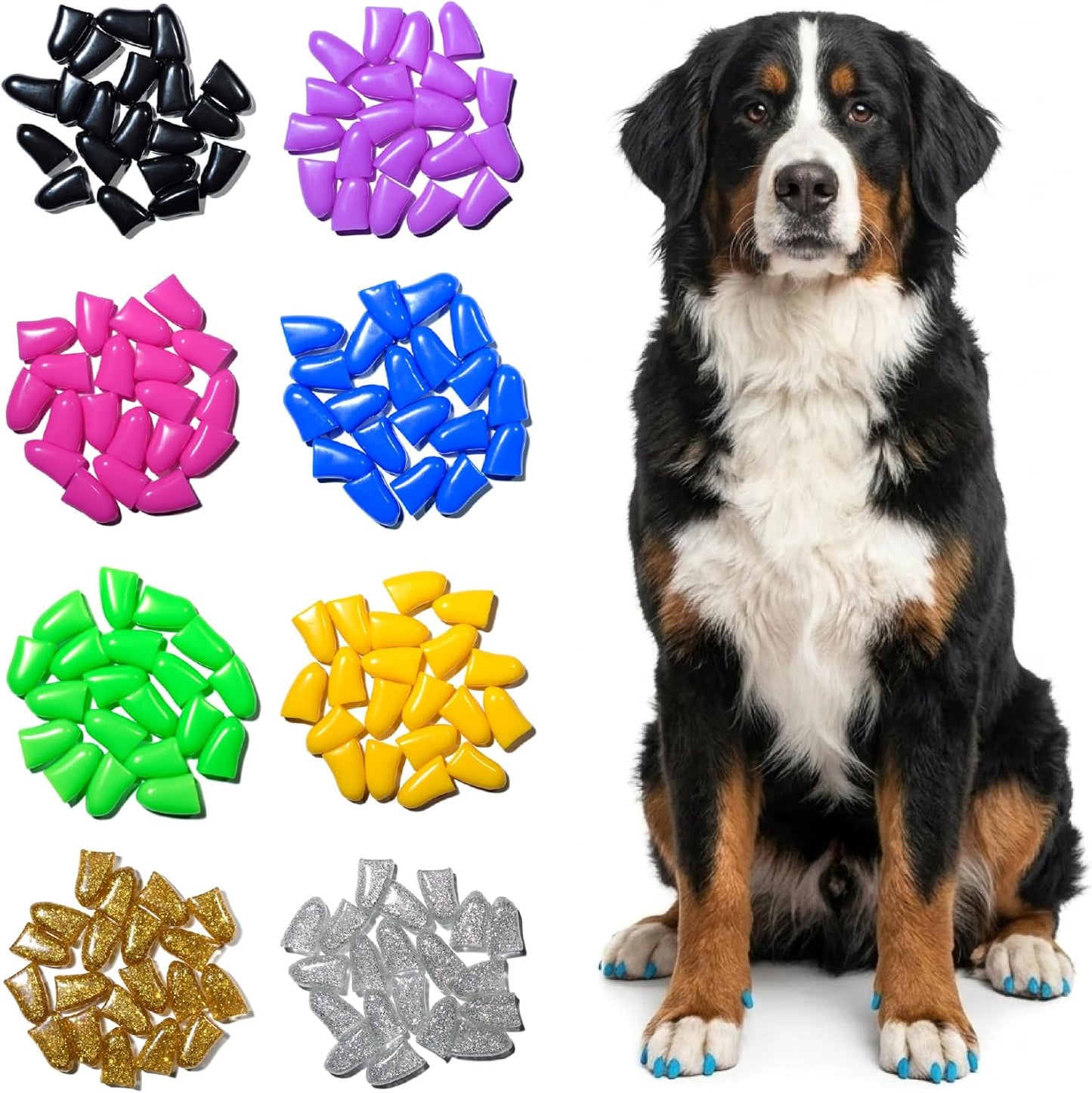 zetpo Dog Nail Caps & Claw Caps (100 pcs) - Anti Slip Dog Toe Grips & Covers for Hard Floors - Instant Traction & Mobility Support for Senior Dogs - Stops Scratches & Reduces Floor Noise (XL)