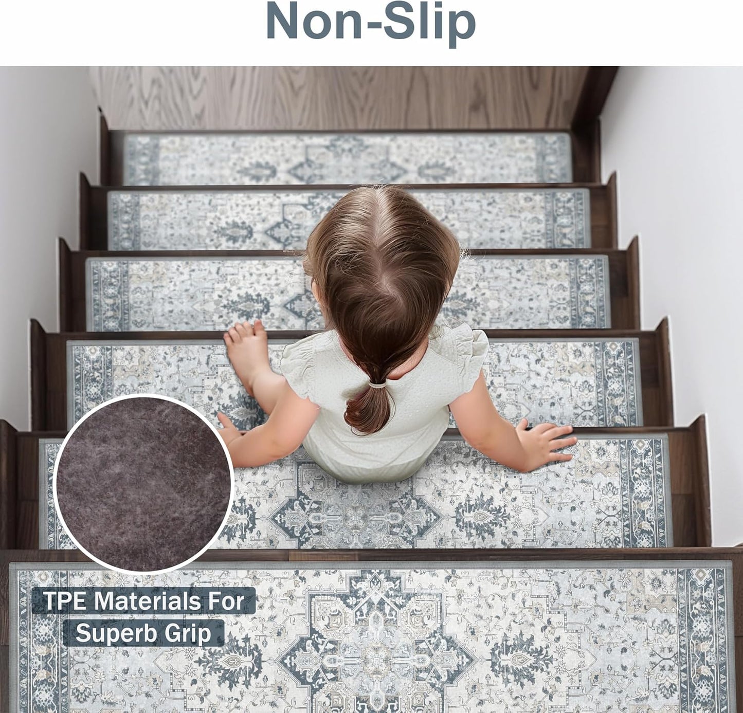 sarben Non Slip Stair Treads for Wooden Steps 15PCS - 8"x30" Indoor Safety Carpet, Edging Mats with TPE Adhesive Backing, Pet and Elderly Friendly Stair Rugs (Taupe) - Colors A