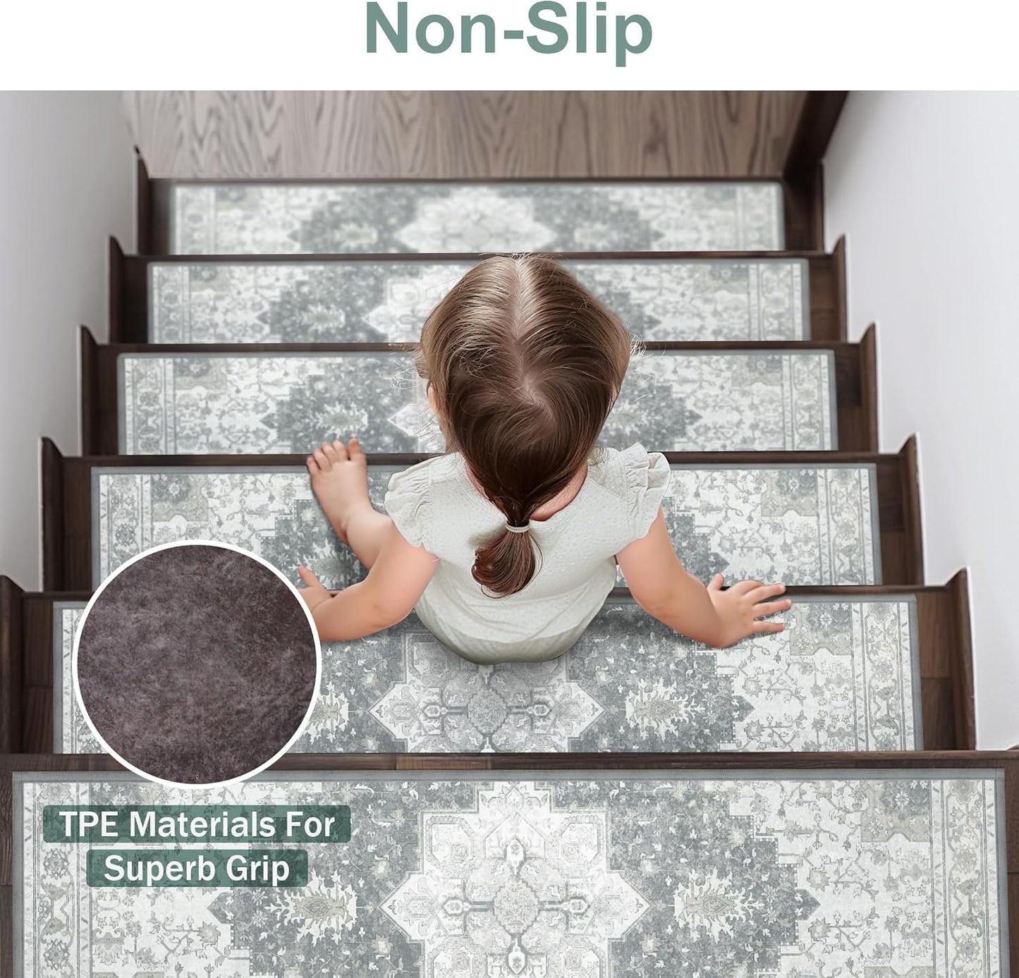 sarben Non Slip Stair Treads for Wooden Steps 15PCS - 8"x30" Indoor Safety Carpet, Edging Mats with TPE Adhesive Backing, Pet and Elderly Friendly Stair Rugs (Taupe) - Colors B