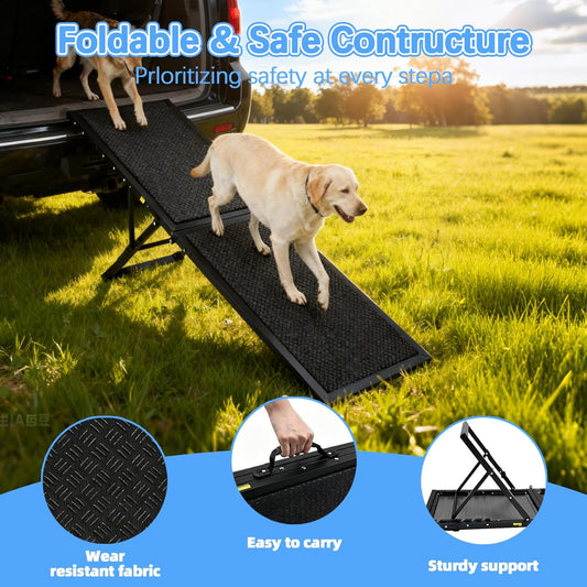 Dog Ramp for Car,33.2"x 12.8" Dog Stairs for Large Dogs with Anti-Slip Surface,Large Folding Pet Stairs for SUV,Truck with Adjustable Height,Outdoor Portable Wide Dog Steps up to 88LBS