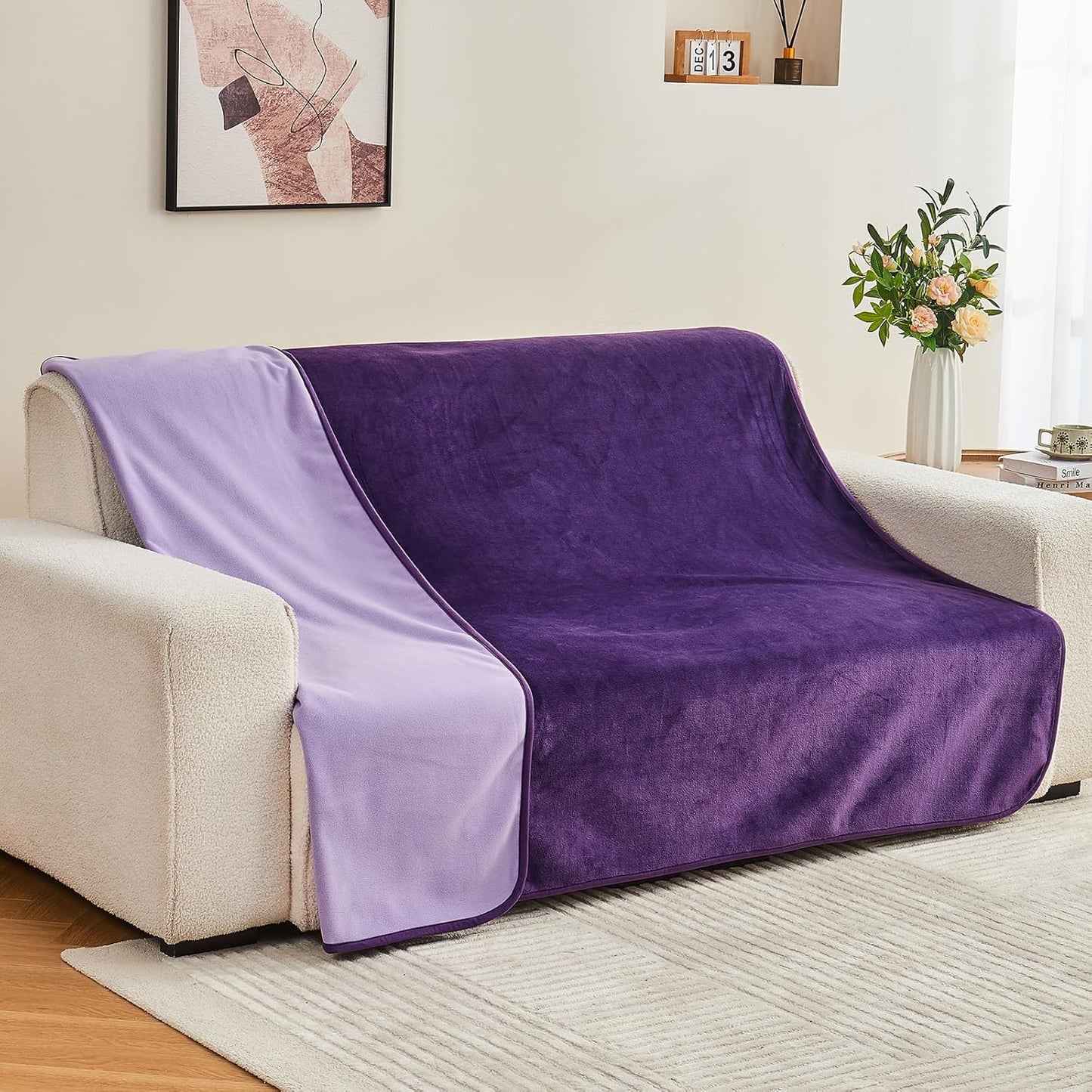 Waterproof Blanket 60"x80" for Adults, Reversible Waterproof Bed Cover for Dogs Cats Pets, Soft Leakproof Blanket for Bed Couch Sofa Furniture Protector, Dusty Pink/Off White