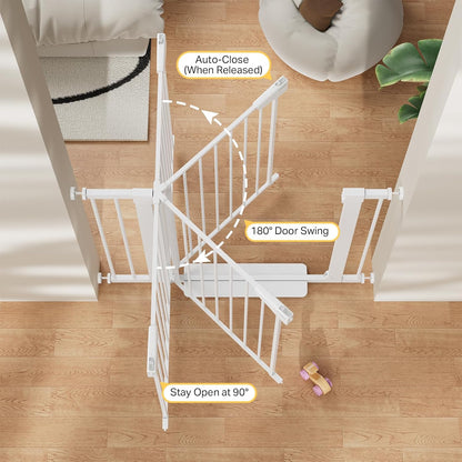 Cumbor 36.6-64" Extra Wide Baby Gate for Stairs, Dog Gates for Doorways, Auto-Close Pet Gate Indoor, Pressure Mounted Walk Through Safety Child Gate for Kids Toddler, Tall Pet Puppy Fence Gate, Brown