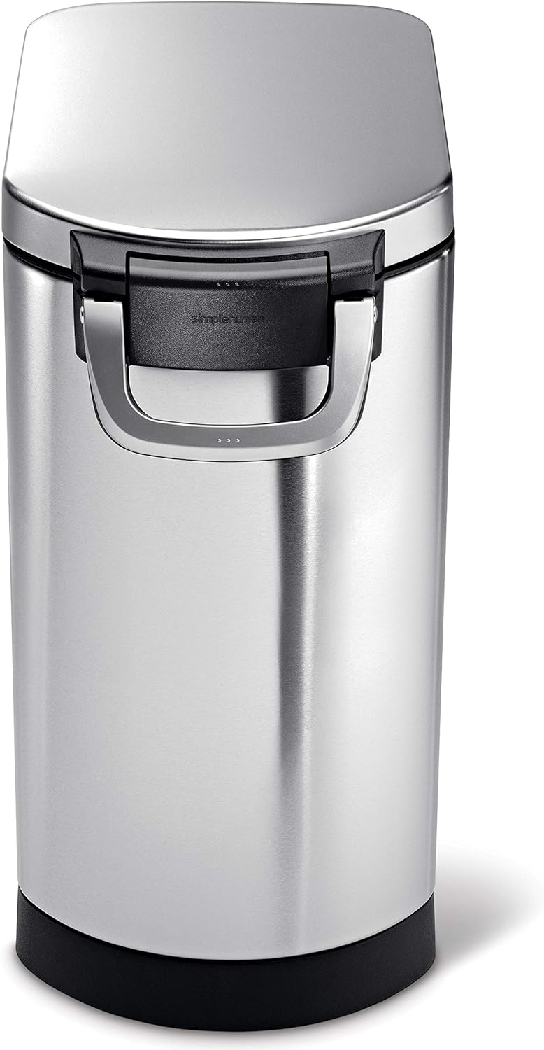 simplehuman Large Pet Food Storage Container, Holds 30-35 lb / 14-16 kg of Dry Dog Food, Cat Food, or Bird Seed, Airtight Lock-Tight Lid with Magnetic Scoop, BPA-Free, Brushed Stainless Steel