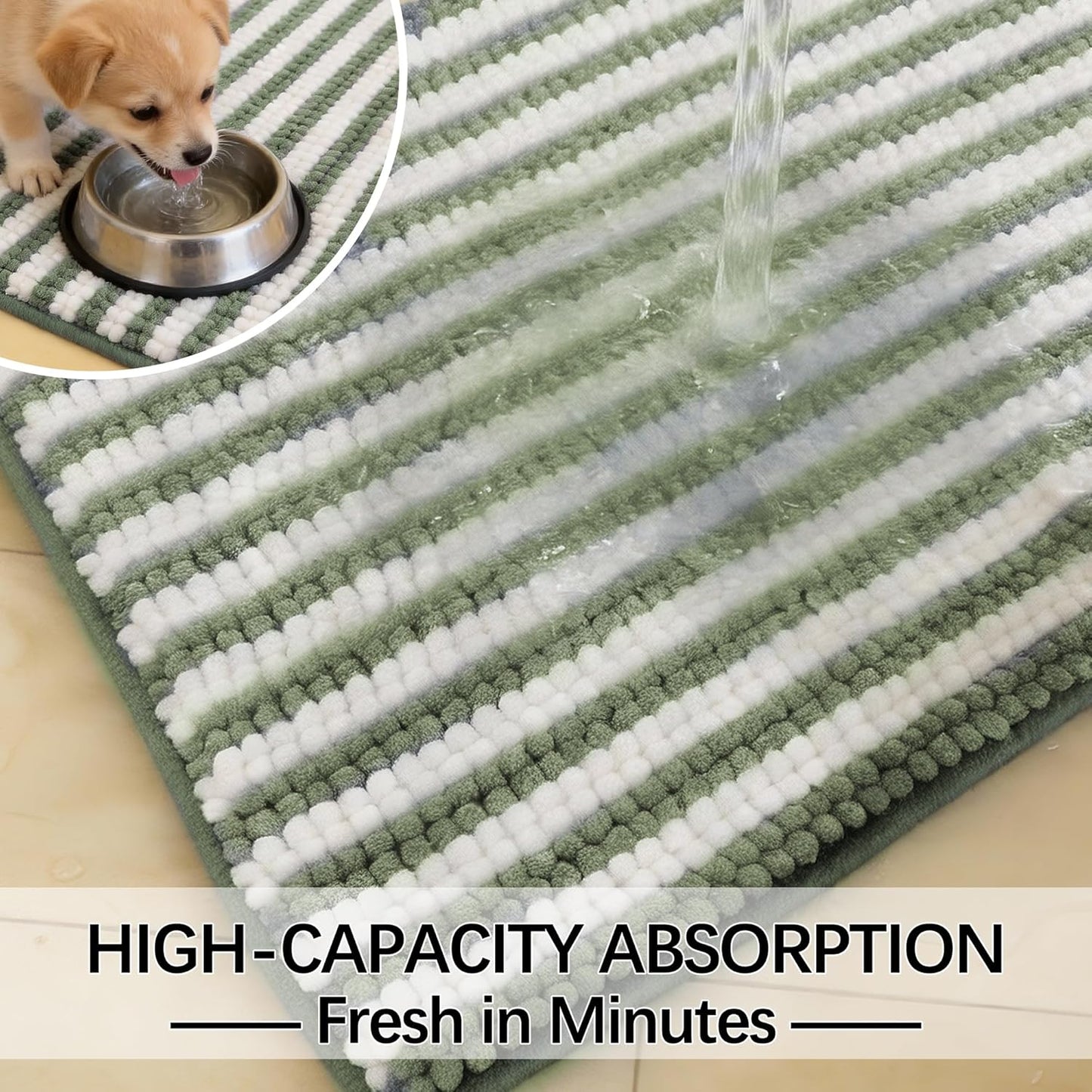 Dog Door Mat for Muddy Paws - Absorbent Quick-Dry Non-Slip Washable Chenille Pet Rug, Indoor Entryway Mat for Front Door & Crate (Brown, 24" L*16" W)