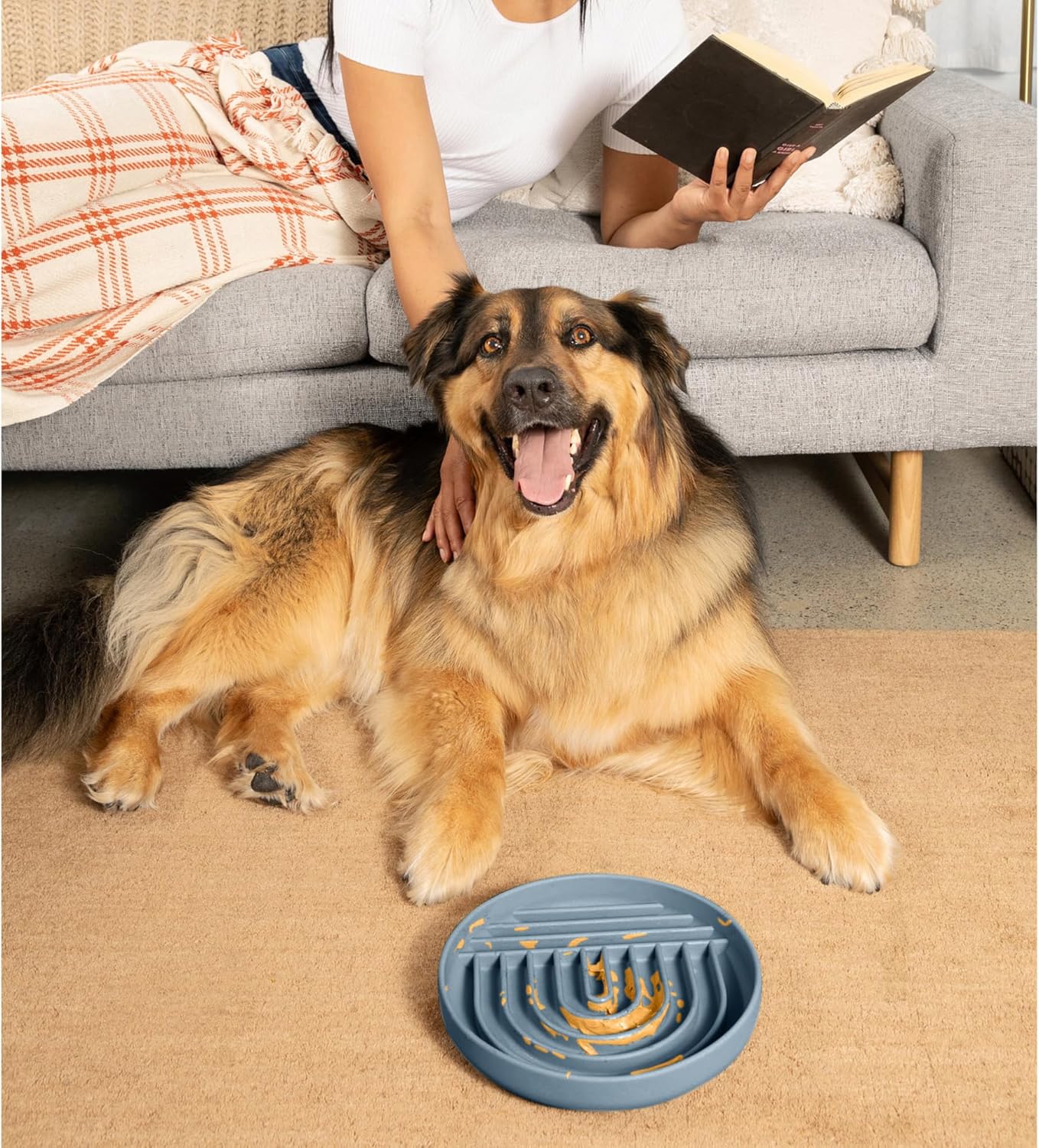 Should We Go? Slow Feeder for Dogs & Puppies, The Slowdown Bowl Silicone Slow Eating, Modern Lick Mat Design, Reduces Gulping, Fits 2 Cups, 7.5” Across x 1.5” Tall, Mealtime Challenge, Medium-Blush