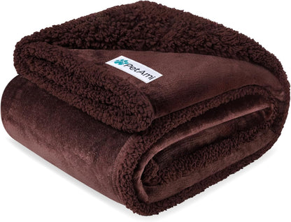 PetAmi Waterproof Dog Blanket for Couch, Large 60x40, Pee Proof Sherpa Fleece Reversible Pet Throw, Furniture Protector for Bed Sofa Kennel, Soft Washable Cover for Medium Dogs Cats, Grey Sherpa