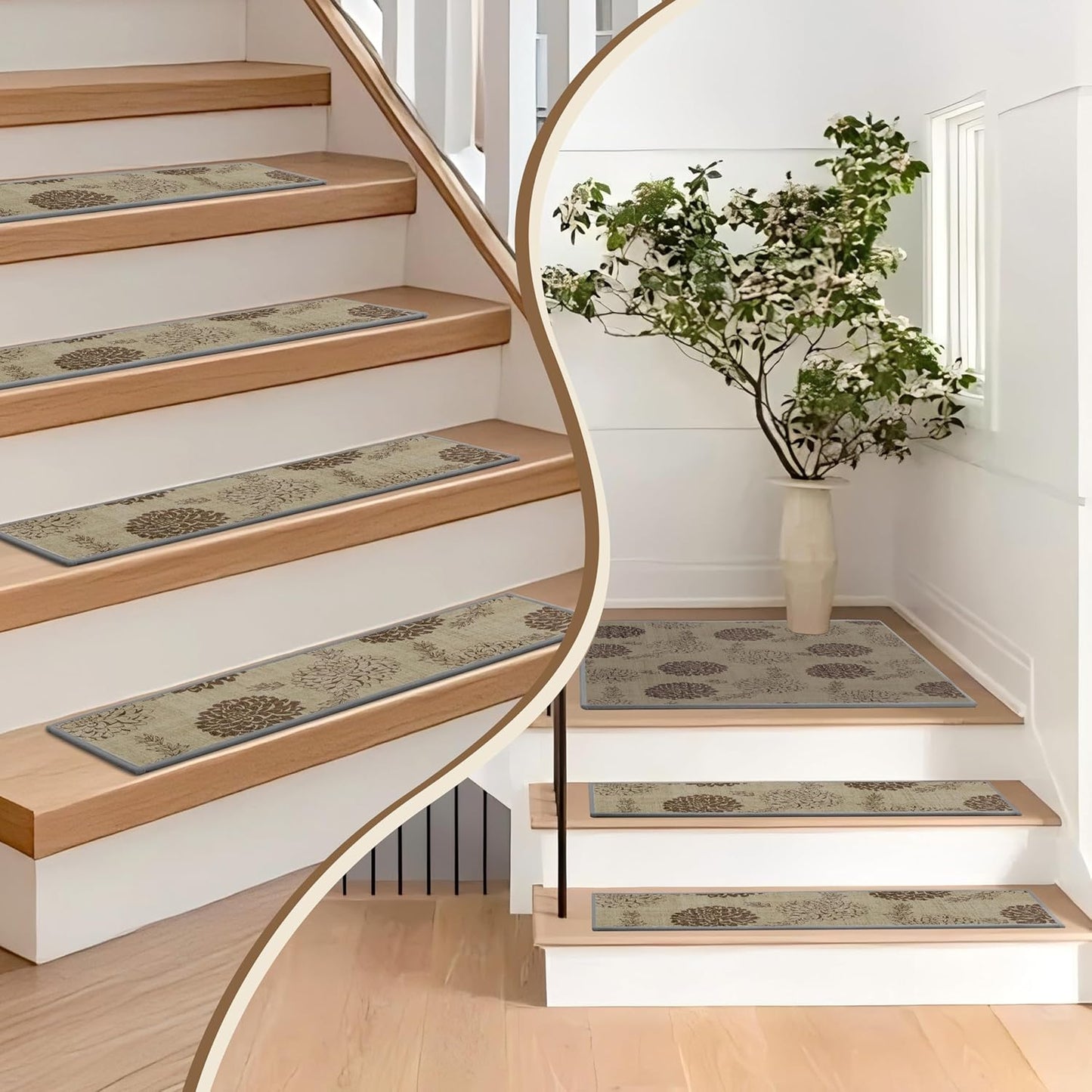 Non-Slip Stair Treads for Wooden Steps 15pcs,8"x30" Stair Carpet Treads for Indoor Use,Peel and Stick Stair Runners,Washable Reusable Adhesive Backing,Pet-Friendly Stair Capet for Kids,Elders,Dogs