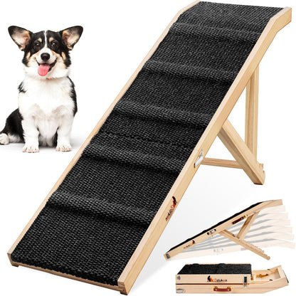 𝟐𝟎𝟐𝟔 𝐔𝐩𝐠𝐫𝐚𝐝𝐞𝐝 Dog Ramp for Bed, 64" Long Foldable Pet Ramp for Small Large Dogs, Dog Ramps for High Beds Car, High Traction with Platform 6 Adjustable Heights 24" to 30" Up to 220LBS Black
