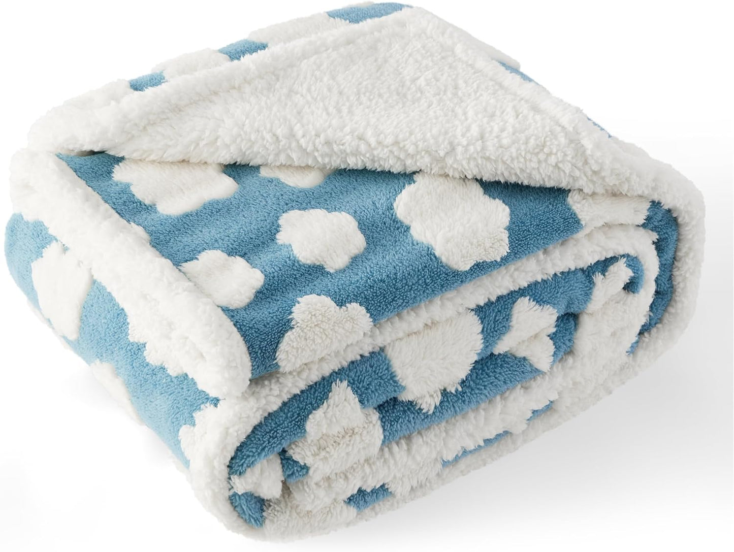 LE SURE Waterproof Dog Blanket for Large Dogs - Washable Double Sided Dog Blankets with Warm Jacquard Shag and Soft Sherpa Fleece, Pet Cat Blanket for Couch Protection, 3D Textured Cloud, Green