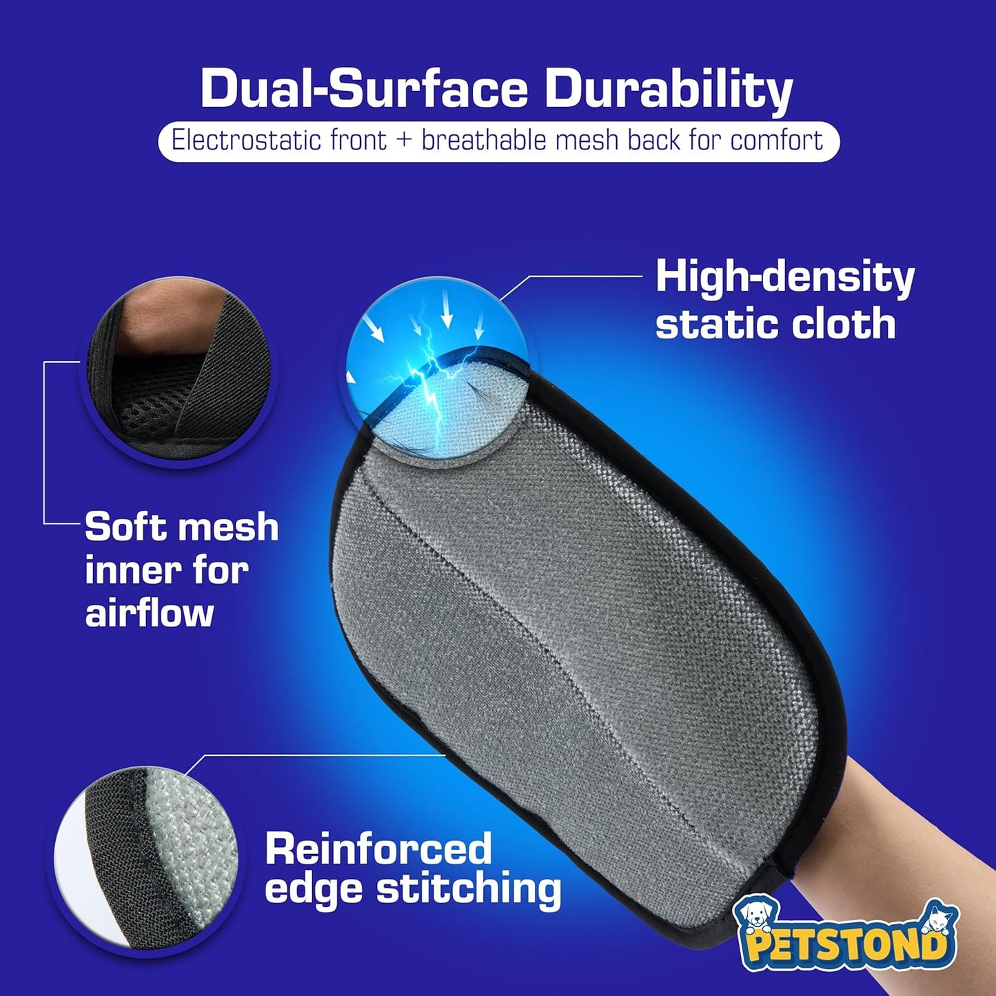 Pet Hair Removal Glove for Dogs & Cats – Lint Remover for Clothes, Reusable Fur & Lint Remover Mitt, Electrostatic Glove with Wrist Strap for Furniture, Couch, Carpet & Car Seat
