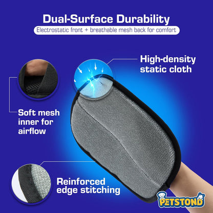 Pet Hair Removal Glove for Dogs & Cats – Lint Remover for Clothes, Reusable Fur & Lint Remover Mitt, Electrostatic Glove with Wrist Strap for Furniture, Couch, Carpet & Car Seat