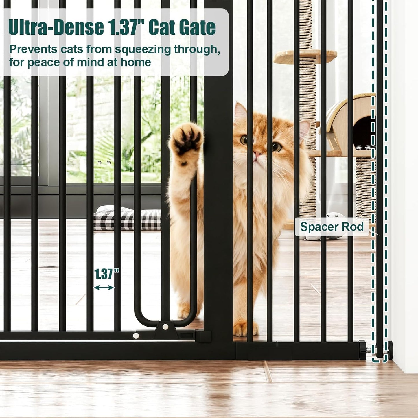keny 29.7"-46" Baby Gate for Stairs, Auto Close Dog Gates for Doorways, Pressured Mounted No Drilling Pet Gate Extra Wide, One-Hand Opening Dual Lock Stair Gate, Indoor Kids Necessities, Black