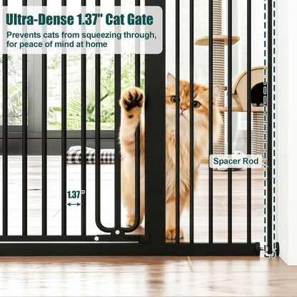 keny 29.7"-46" Baby Gate for Stairs, Auto Close Dog Gates for Doorways, Pressured Mounted No Drilling Pet Gate Extra Wide, One-Hand Opening Dual Lock Stair Gate, Indoor Kids Necessities, Black
