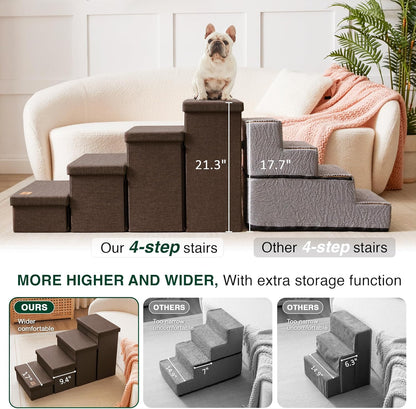 Love's cabin Dog Stairs with Storage 13" H, Foldable Pet Stairs for Small Medium or Large Dogs, Cat Puppy Steps Ramp with Zip up to 150 lbs, Solid Grey, 2 Steps