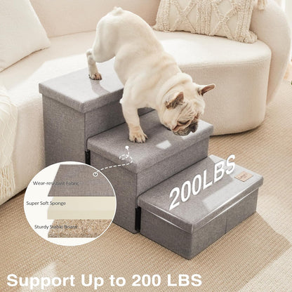 Love's cabin Dog Stairs with Storage 13" H, Foldable Pet Stairs for Small Medium or Large Dogs, Cat Puppy Steps Ramp with Zip up to 150 lbs, Solid Grey, 2 Steps