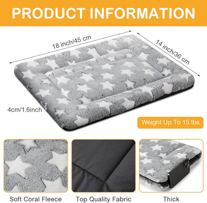 VitalCozy 4 Pcs Dog Crate Pads, Ultra Soft Warm Washable Anti-Slip Kennel Bed Mat for Pets, Reversible, Replaceable, Cage Liner for Small Medium Large Dogs and Cats (18 x 24 x 1.6 Inch,Star,Gray)