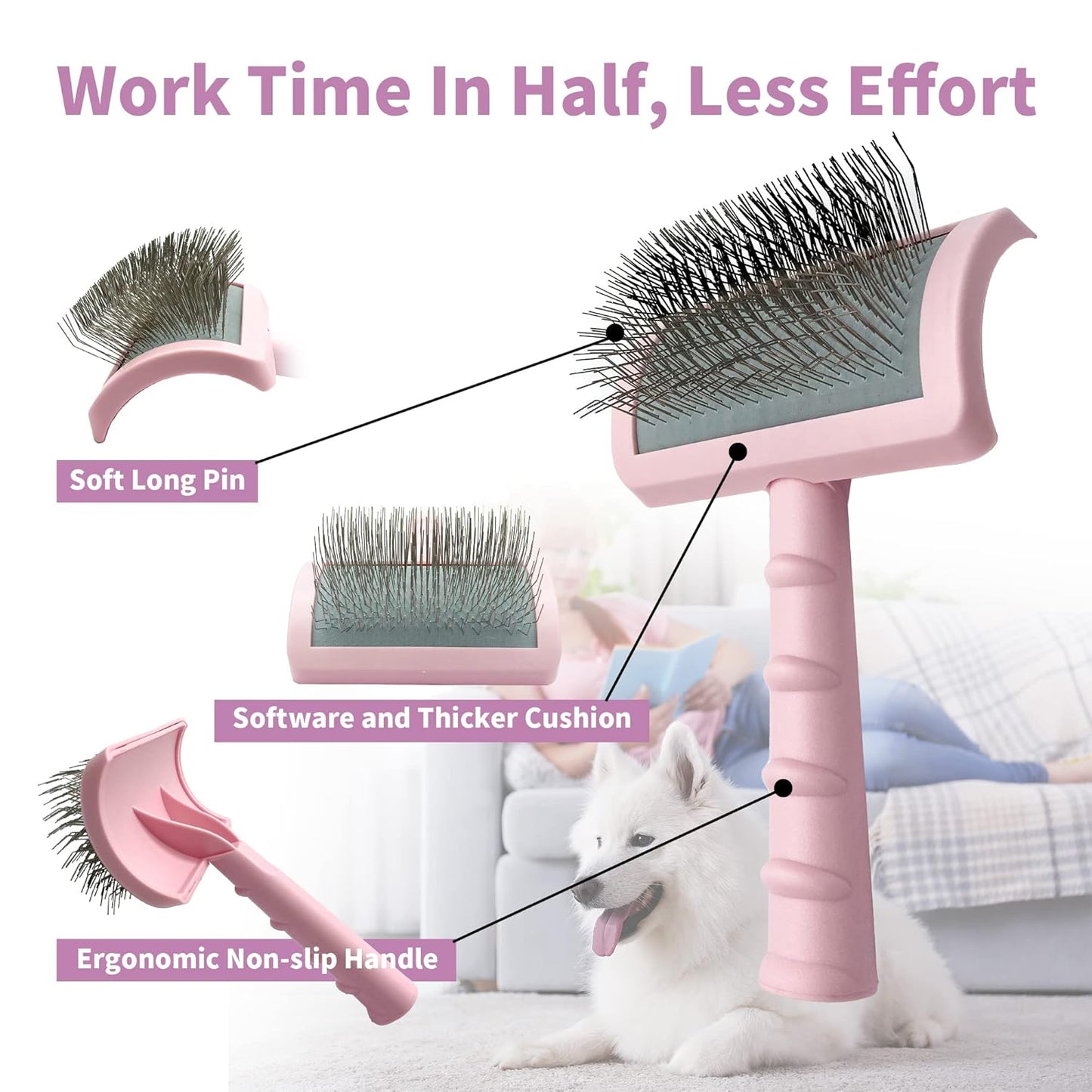 Large Slicker Brush & Green-comb Value Kit, Extra Long Pin Dog Grooming Brush for Curly Hair Goldendoodles, Removes Long and Loose Hair & Undercoat