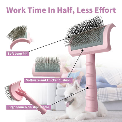 Large Slicker Brush & Green-comb Value Kit, Extra Long Pin Dog Grooming Brush for Curly Hair Goldendoodles, Removes Long and Loose Hair & Undercoat
