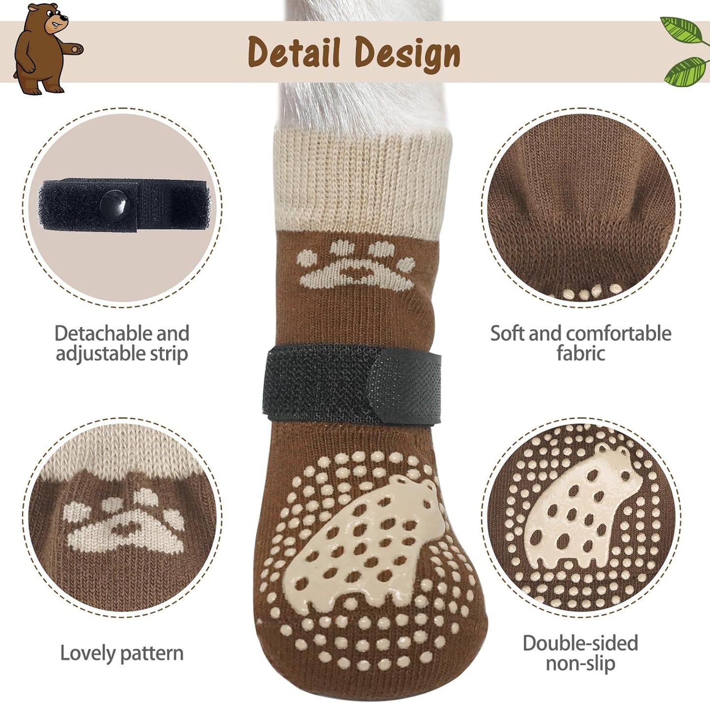 SCENEREAL 6Pcs Anti Slip Dog Socks to Prevent Licking Paws for Hot/Cold Pavement, Dog Grippy Socks for Hardwood Floors, Dog Shoes for Boots & Paw Protectors for Puppy Small Medium Large Senior Dogs