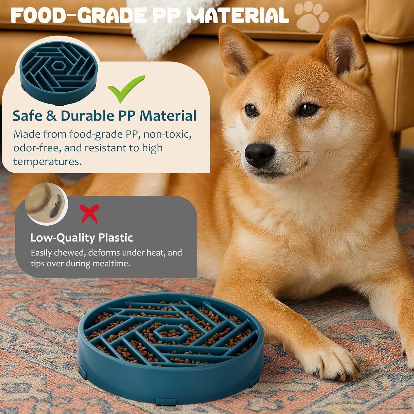 WHIPPY Slow Feeder Dog Bowl, Puzzle Maze Design to Slow Down Eating, 3-Cup Capacity, Anti-Gulping Food Bowl for Medium & Large Dogs,Black