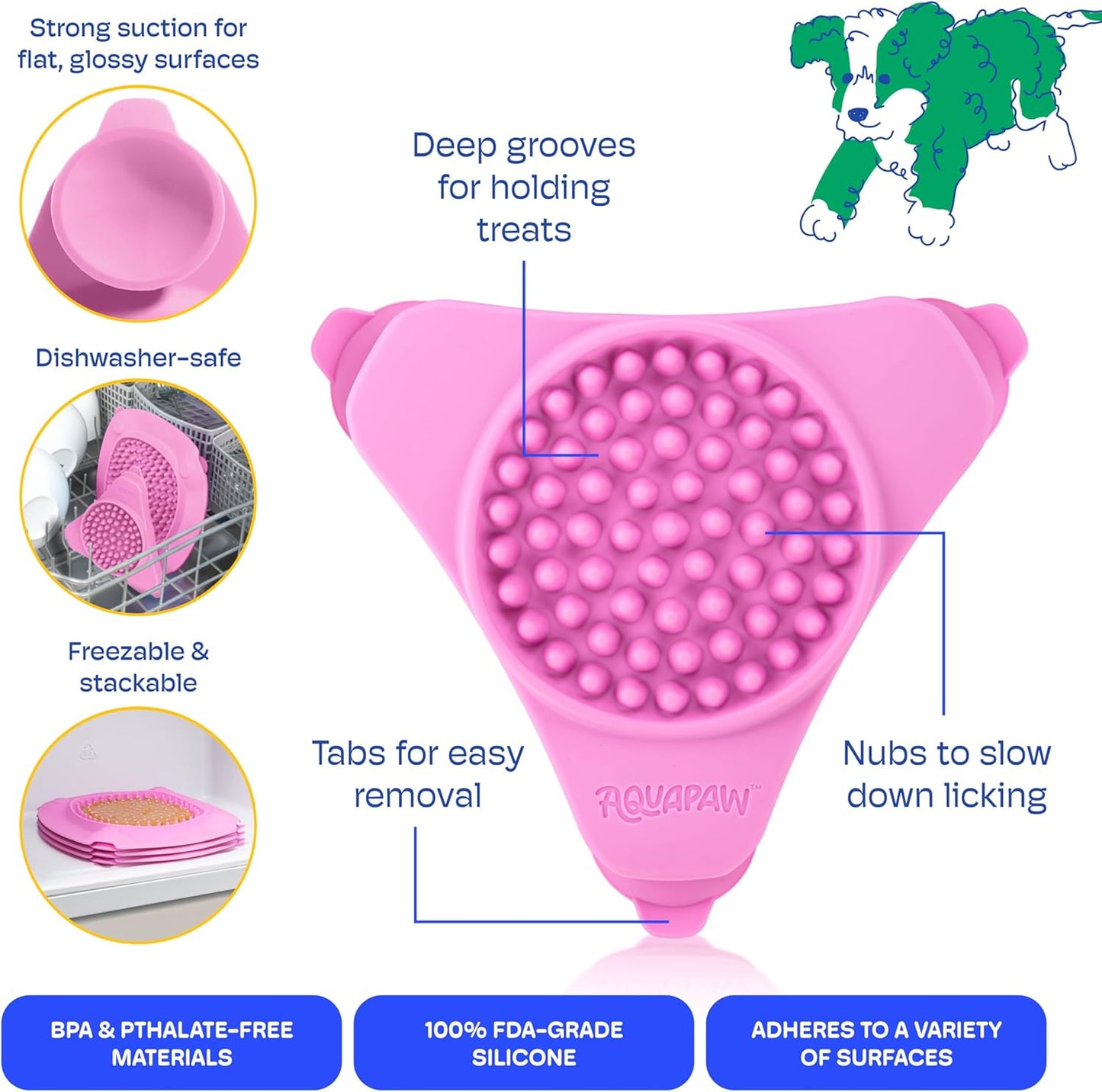 Aquapaw Lick Mat for Dogs 2-Pack, Suction Cup Dog Slow Feeder Pad & Licking Mat for Peanut Butter Treats – Calming Dog Bathing Aid, Stress Relief & Mental Stimulation for All Breeds - Pink