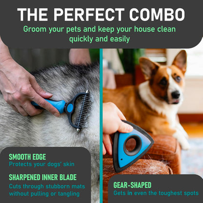 Maxpower Planet Hair Brush - Double Sided Shedding, Dematting Undercoat Rake for Dogs and Cats - Extra Wide Dog Grooming Brush, Reduce Shedding by 95%, Turquoise