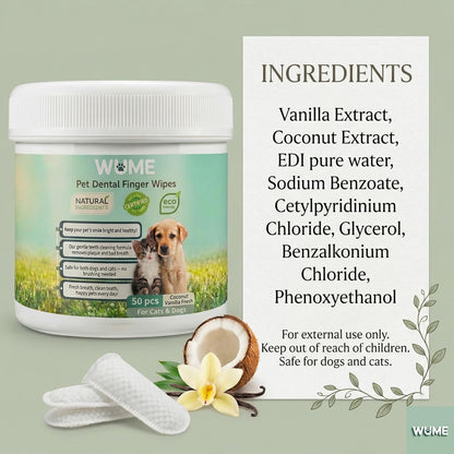 WUME Pet Dental Finger Wipes for Dogs & Cats Vet-Inspired Teeth Cleaning Wipes, Toothbrush Alternative, Gentle, Alcohol-Free, Disposable, 50 Counts