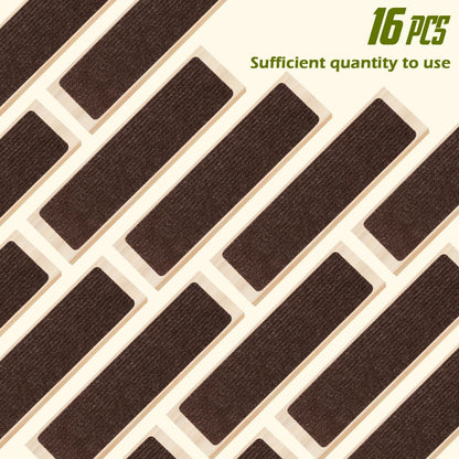 Stair Treads Non-Slip 16 Pack 8"x30" - Carpet Stair Runner for Indoor Wooden Steps with TPE Backing & Anti-Skid Surface, Reusable Adhesive Safety Rug for Kids/Elder/Pet-Friendly - Brown