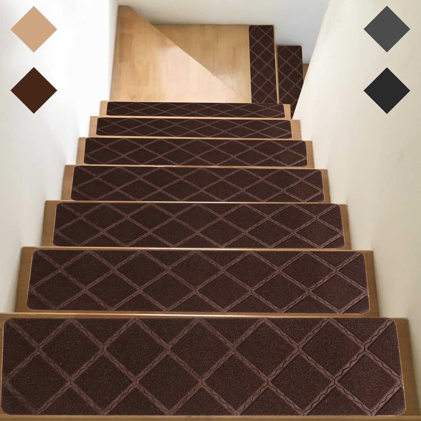 Stair Treads for Wooden Steps, 8" x 30" Non Slip Stair Runner, Peel and Stick Carpet Stair Treads with Reusable Adhesive, Indoor Stair Rugs Covers Mats Pads for Kids Elders Dogs, Brown 15Pcs