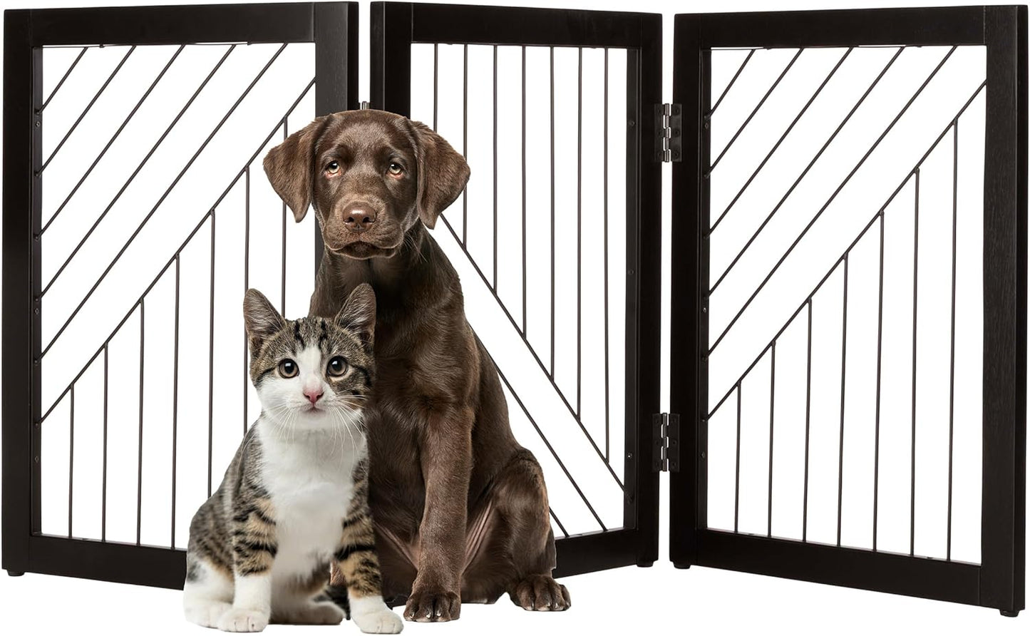 Pet Gate - 3-Panel Indoor Folding Dog Gate for Stairs or Doorways - 54x24-Inch Freestanding Pet Fence for Cats and Dogs by PETMAKER (Black)