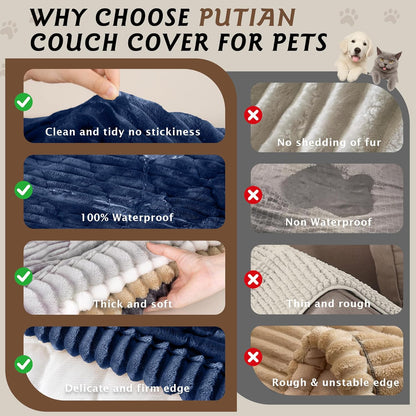 PuTian 100% Waterproof Fuzzy Couch Cover for Dogs Washable Non-Slip Furniture Cover Pet Friendly Dog Mat for Couches and Sofas White 27.6''x59'' 70cmx150cm