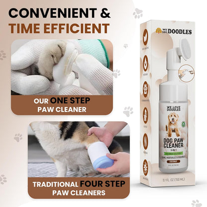 We Love Doodles No-Rinse Dog Paw Cleaner with Built-in Silicone Bristle Brush | 3-in-1 Dirty Paw Washer Foaming Foot Cleaner for Muddy Pet| Gentle Moisturizing Waterless Shampoo - Lavender | 5 fl oz