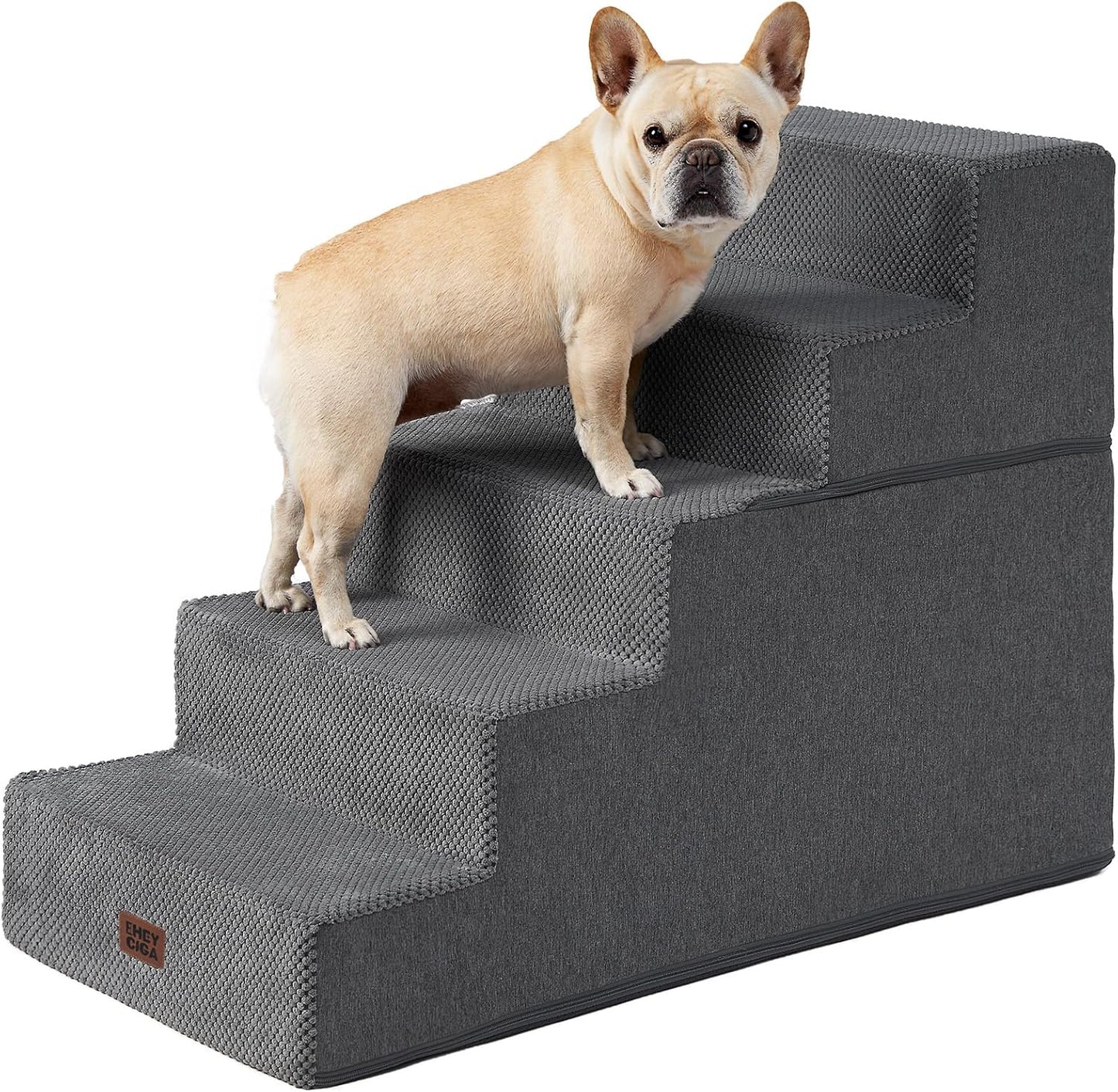 EHEYCIGA Dog Stairs for High Bed 22.5" H, 5-Step Dog Steps for Bed, Pet Steps for Small Dogs and Cats, Non-Slip Balanced Pet Ramp Indoor, Grey