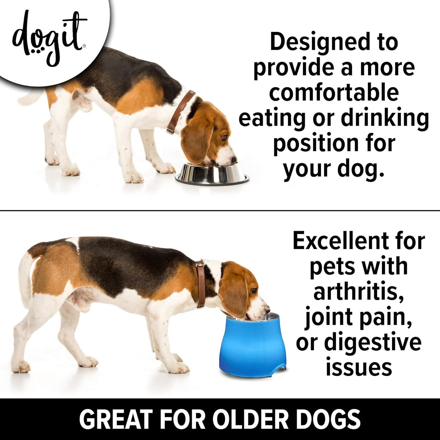 Dogit Elevated Dog Bowl, Stainless Steel Dog Food and Water Bowl for Large Dogs, White, 73753