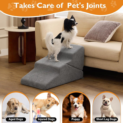 Dog Stairs for Bed 23’’ H, 5-Step Dog Steps for High Bed, Foldable Pet Stairs for Small Dogs and Cats to Get on Beds, Couch, Non-Slip Balanced Pet Steps and Ramp with Waterproof Cover, Grey