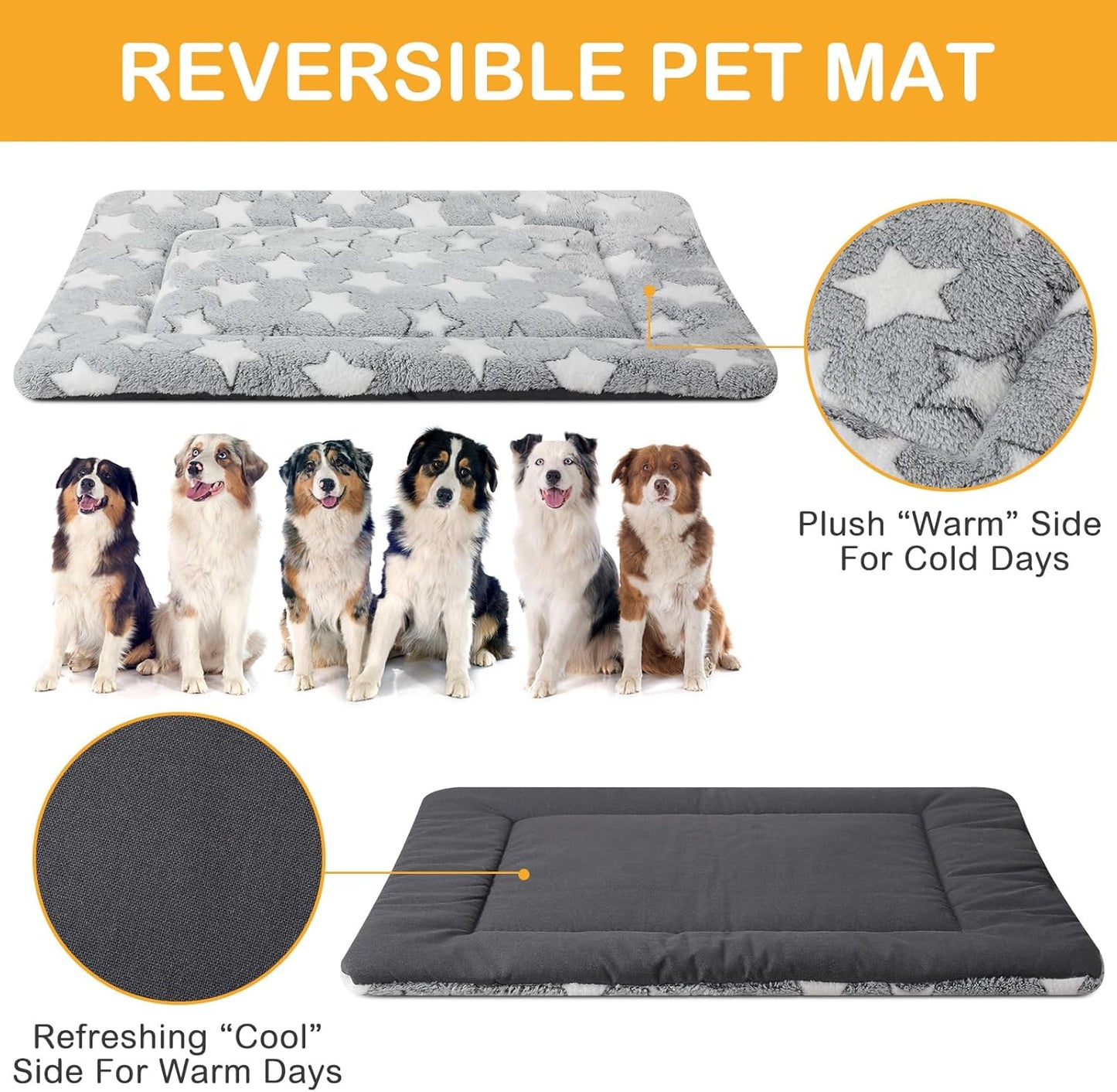 VitalCozy 4 Pcs Dog Crate Pads, Ultra Soft Warm Washable Anti-Slip Kennel Bed Mat for Pets, Reversible, Replaceable, Cage Liner for Small Medium Large Dogs and Cats (18 x 24 x 1.6 Inch,Star,Gray)