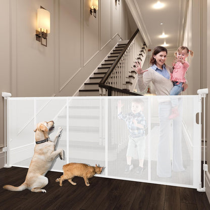 240" Retractable Baby Gates Extra Wide for Large Opening, 41" Extra Tall Retractable Dog Gate Pet Gates, Long Child Safety Mesh Gate with Fiberglass Rods for Stairs, Doorways, Hallways, Indoor/Outdoor