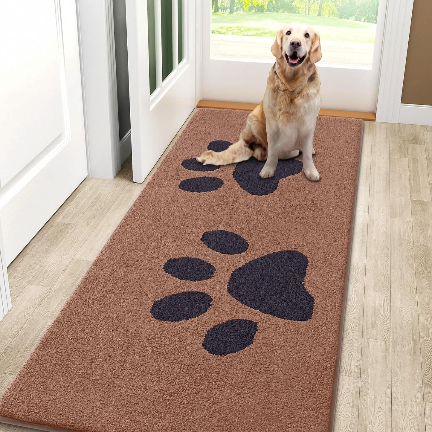 Smiry Dog Door Mat for Muddy Paws, Absorbs Moisture and Dirt, Low-Profile Entryway Mat with Non-Slip Backing, Entry Indoor Outdoor Doormat for Inside Floor (30x20 Inches, Grey, Striped)