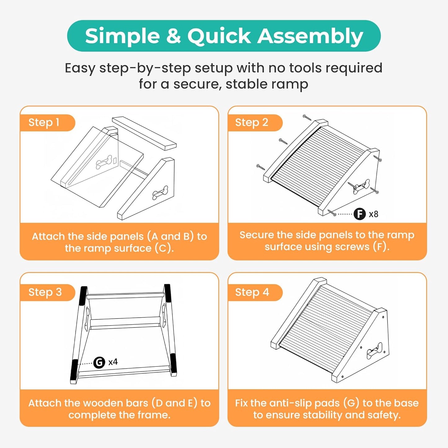 Dog Ramp for Stairs, Non Slip Dog Stairs, Sturdy Wooden Pet Steps for Small Dogs and Cats Fits Staircase Indoor, Support for Injured and Senior Pets