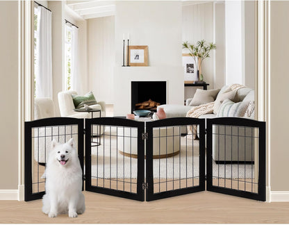 LZRS 2-Panel Freestanding Foldable Wood Dog Gate – Solid Wood & Steel Wire, Chew-Resistant Pet Barrier for Indoor Use, Ideal for Small to Medium Dogs, White
