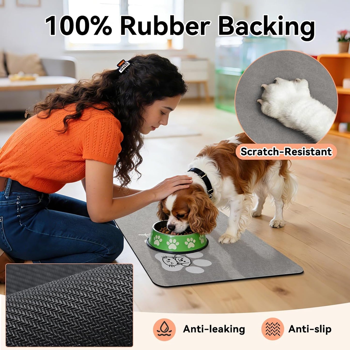 Dog Food Mat - Absorbent Cat Dog Bowl Mat for Food and Water, Quick Dry Pet Food Mats for Floors with Waterproof Rubber Backing, Puppy Cat Feeding Mats for Messy Drinkers,12"x20", Dark Grey