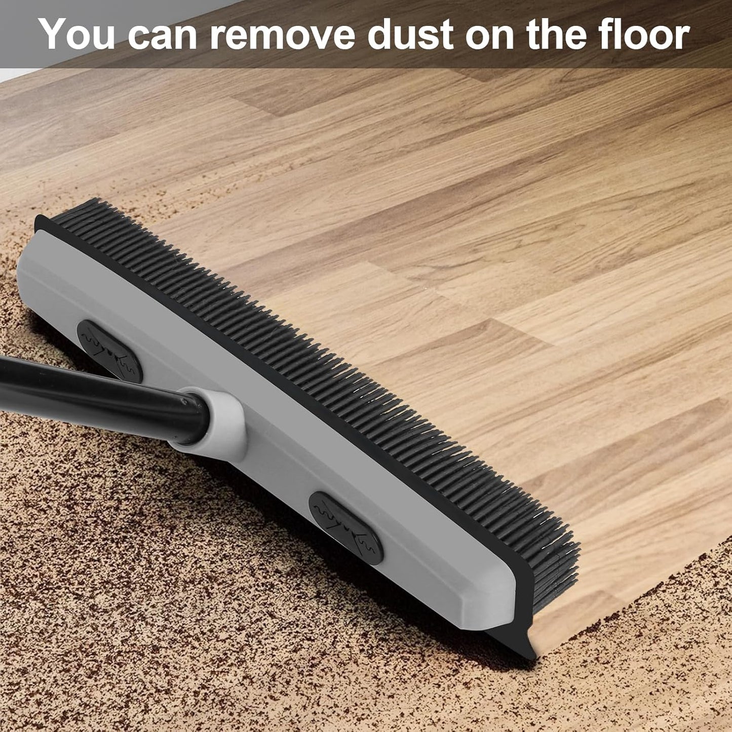 Rubber Broom Carpet Rake for Pet Hair Removal, Fur Remover Broom with 59" Telescoping Long Handle, Pet Hair Broom with Squeegee for Carpet, Hardwood Floor, Tile