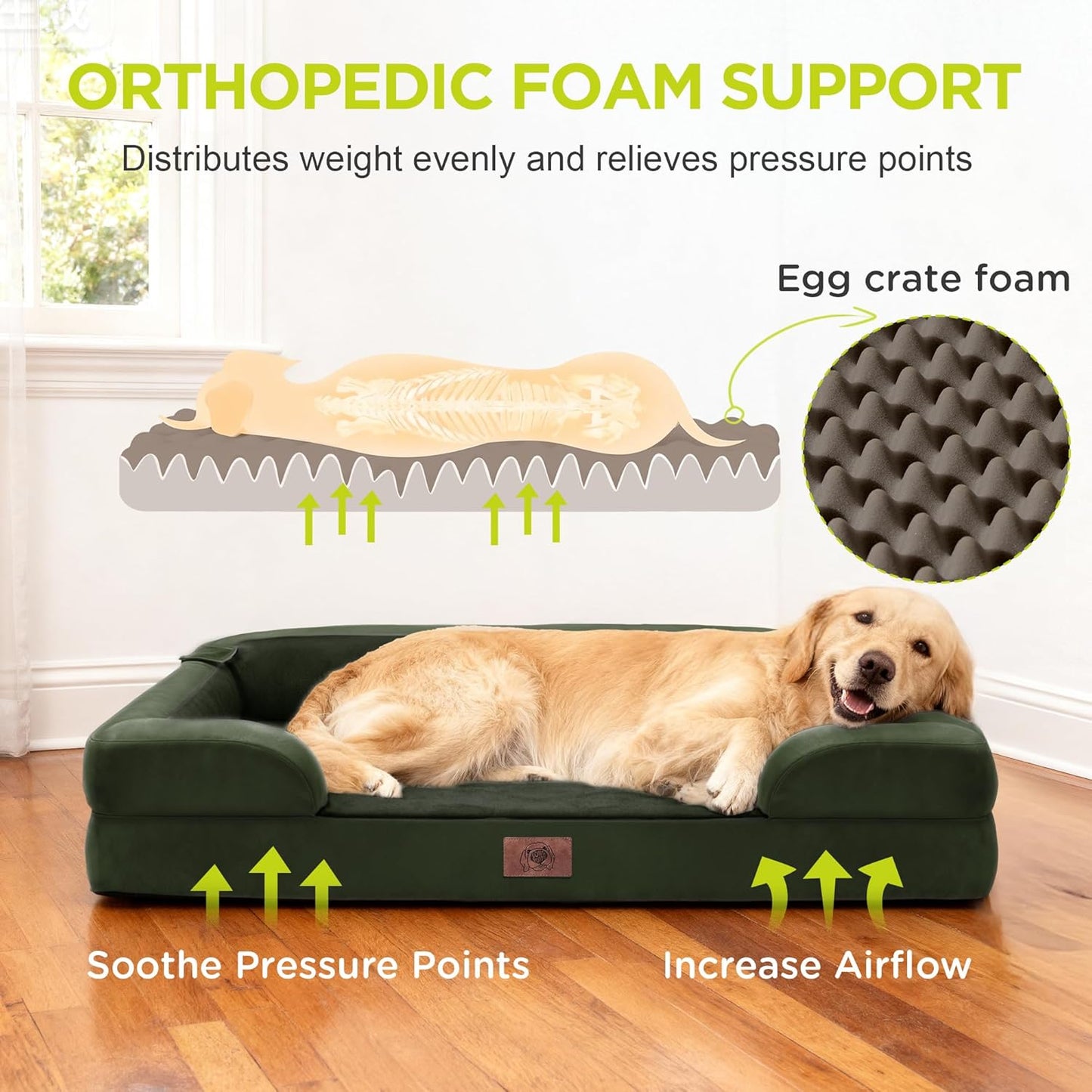 Extra Large Dog Bed, Orthopedic XL Washable Memory Foam Bed for Big Dogs Waterproof Pet Couch Sofa Bolster with Removable Cover, Non-Slip Bottom, Tennis Ball Toy, 42x30