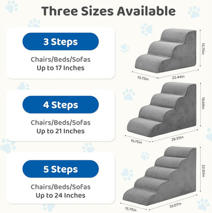 DUMOS Dog Stairs for Small and Medium Dogs, 3-Step Pet Steps with High-Density Foam, Indoor Non-Slip Pet Ramp for Puppy and Older Dogs Cats, Dog Bed Stairs for Couch and Sofa, Grey