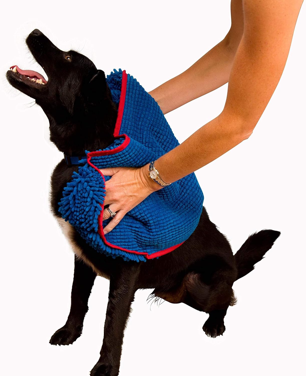 Soggy Doggy Super Shammy Dog Towel – Absorbent Microfiber Chenille Pet Towel for Drying Wet Dogs, Paws, Quick Dry Dog Shammy with Hand Pockets, Machine Washable – Chocolate/Oatmeal Trim, 31” x 14”