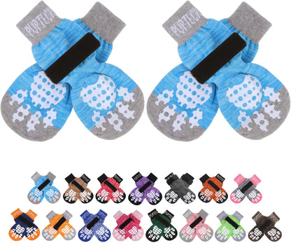 PUPTECK Anti-Slip Dog Socks with Double Sides Grips for Small Medium Large Dogs Hardwood Floors Prevents Licking, Dog Shoes for Hot Pavement Traction Control Paw Protector for Senior Dogs, Grey L