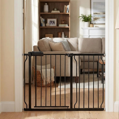 Extra Wide Baby Gate 85.8-90.5" Dog Gate Indoor Pressure Mounted No Drill Safety Gate for Large Entries, Kitchen,Stairs & Doorways, Black Metal Indoor Pet Gate for Kids & Dogs