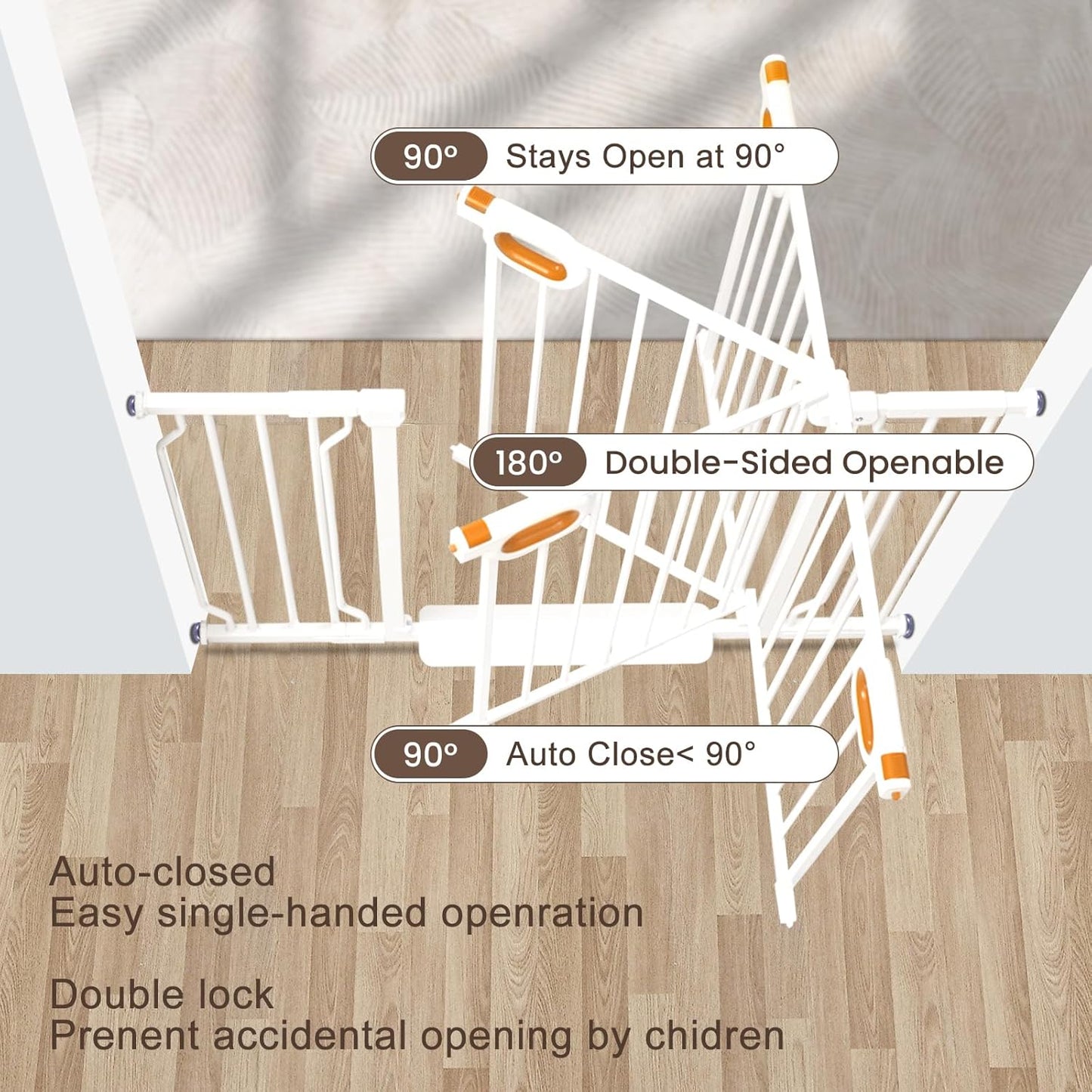 owlie 37.4" Extra Tall Wide Baby Gate for Stairs Doorways,47-57 Inch Extra Large Long Baby Gate with Door Indoor Safety Metal Pressure Mounted Pet Gate with Walk-Thru Auto Close, Black
