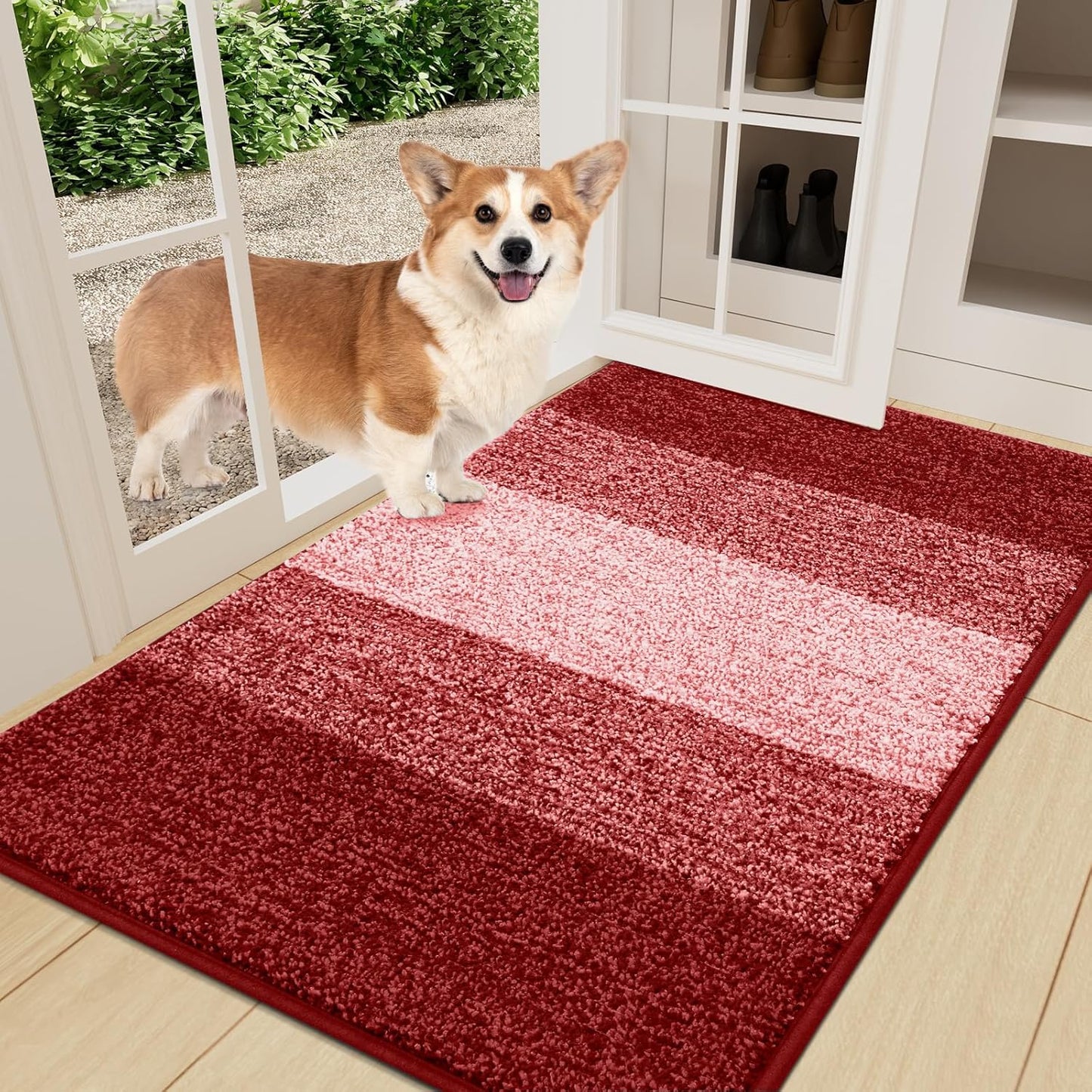 Smiry Dog Door Mat for Muddy Paws, Absorbs Moisture and Dirt, Low-Profile Entryway Mat with Non-Slip Backing, Entry Indoor Outdoor Doormat for Inside Floor (30x20 Inches, Grey, Striped)
