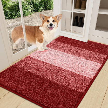 Smiry Dog Door Mat for Muddy Paws, Absorbs Moisture and Dirt, Low-Profile Entryway Mat with Non-Slip Backing, Entry Indoor Outdoor Doormat for Inside Floor (30x20 Inches, Grey, Striped)